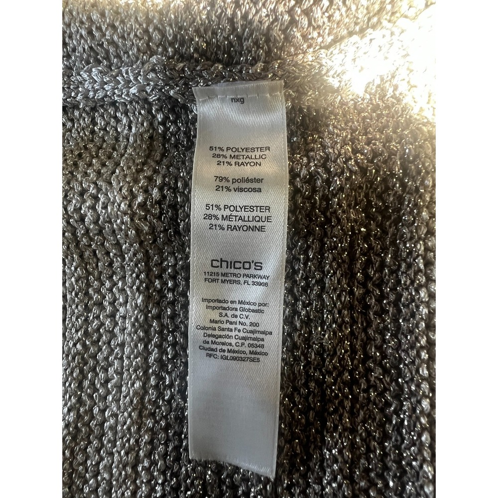 Chicos Metallic Striped Longline Cardigan Black Cream Brown Open Front Size 2 - Picture 6 of 7